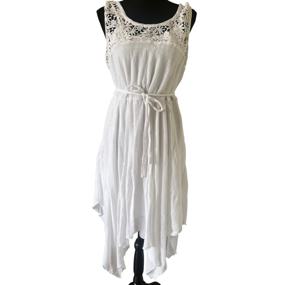 Mlle Gabrielle White Crochet Lace Gauze Asymmetrical Fairy Cottage Dress Large